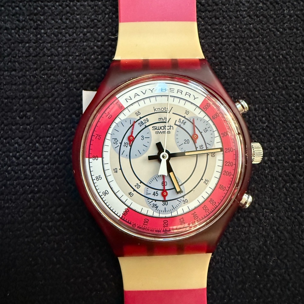 Swatch Red and Gold “Navy Berry” Vintage Chronograph